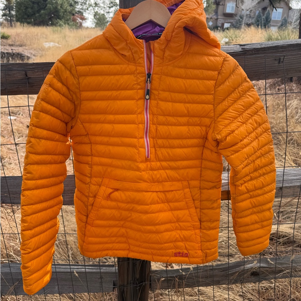 Stio Women’s Small Pinion Down Pullover - Vibrant Orange and Purple Jacket - Picture 5 of 8